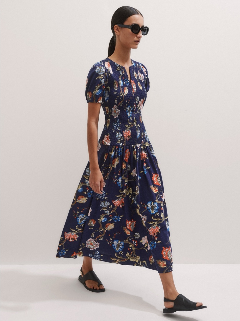 ME+EM Floral Garden Print Smocked Dress